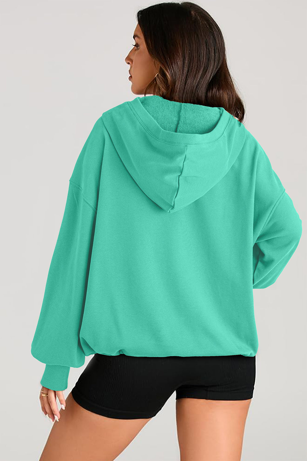 Teal Half Zipper Oversized Hoodie