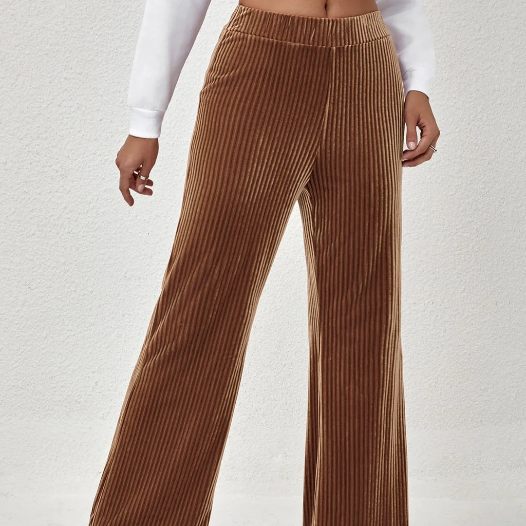 Women's Solid Color High Waist Flared Fleece Pants Bazaare Mart Winter Pants