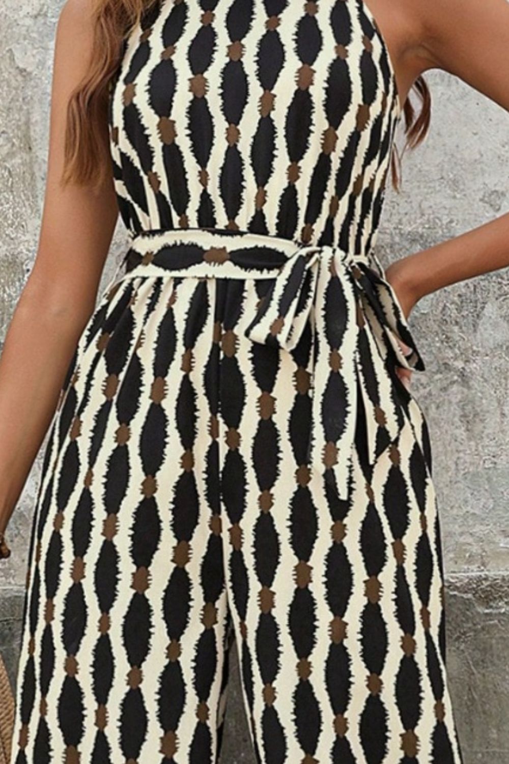 Geo Printed Grecian Neck Jumpsuit