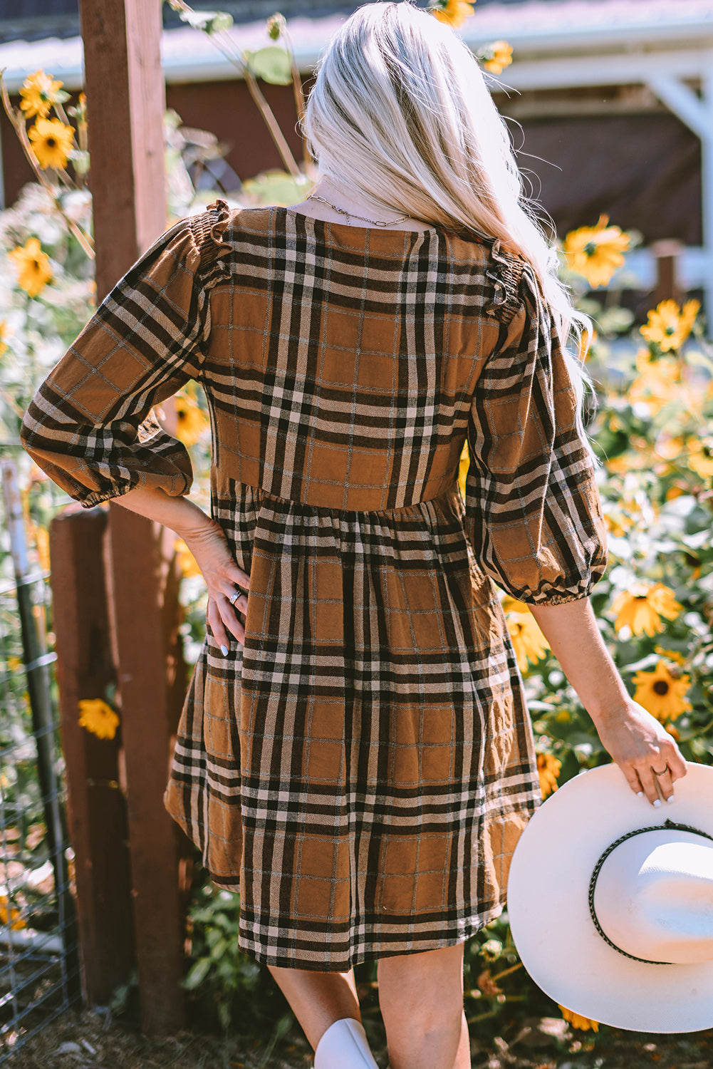 Brown Plaid Plus Size A Line Dress