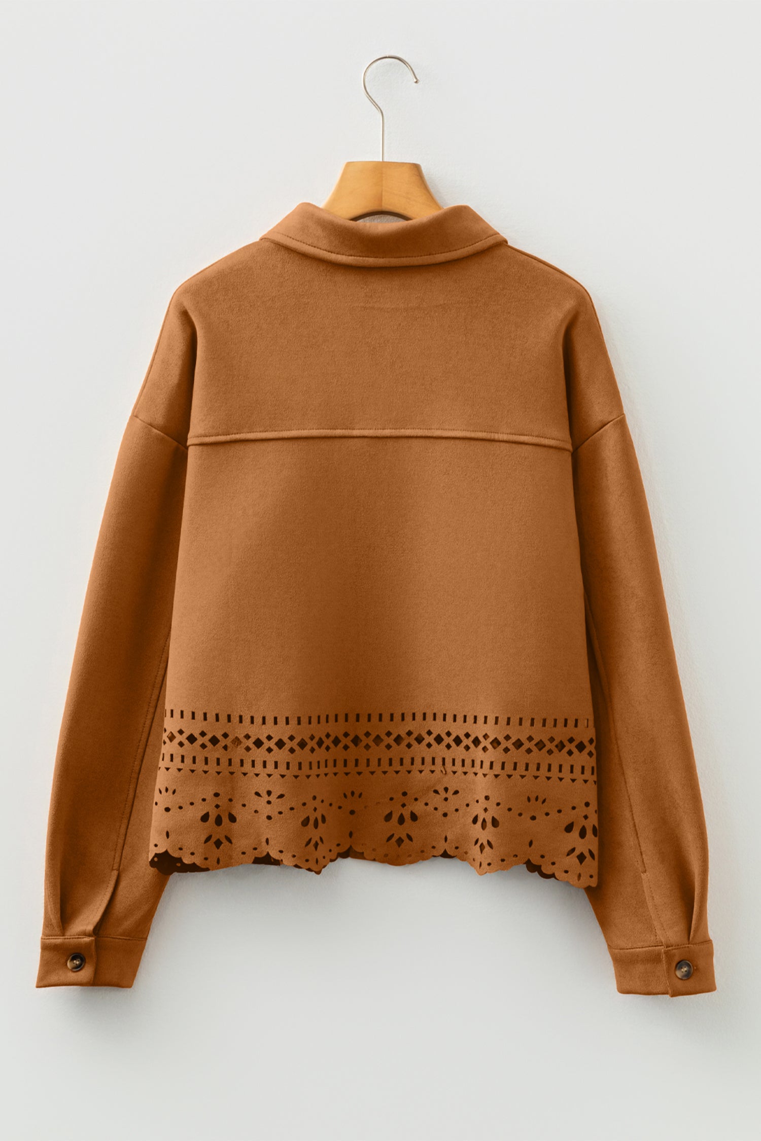 Brown Faux Suede Hollowed Detail Style Jacket Bazaare Mart Outerwear/Jackets