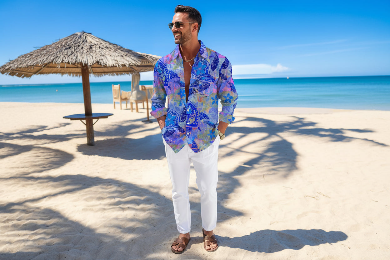 Blue Button Up Long Sleeve Shirt CJ Dropshipping Colorful Long Sleeve Button Up