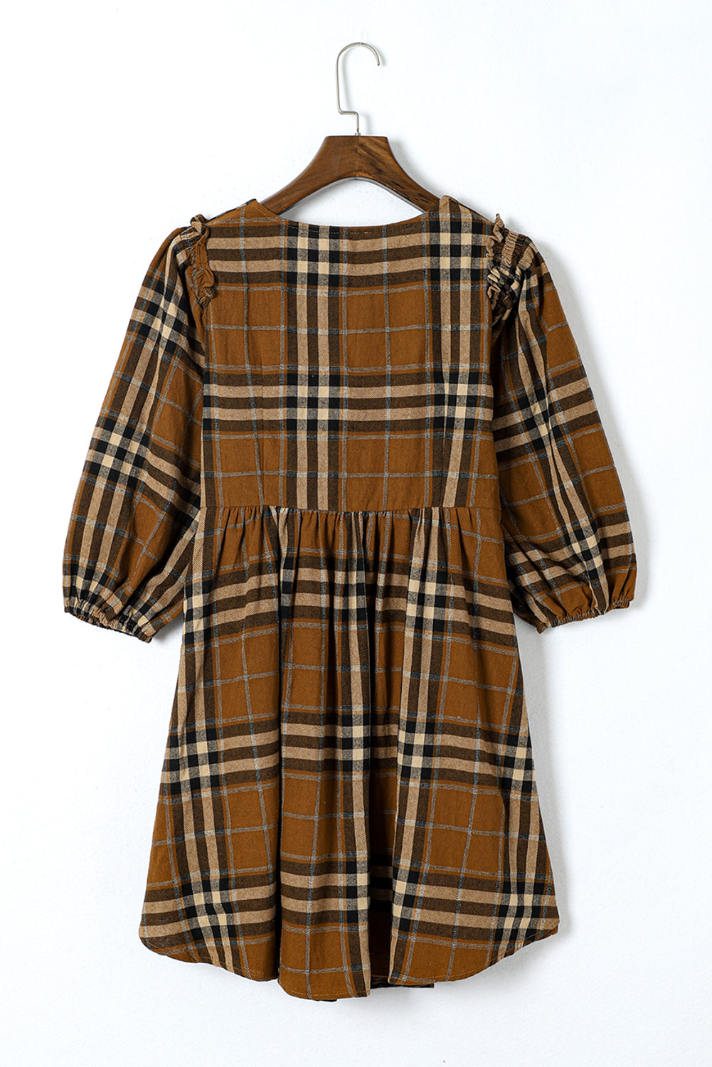 Brown Plaid Plus Size A Line Dress