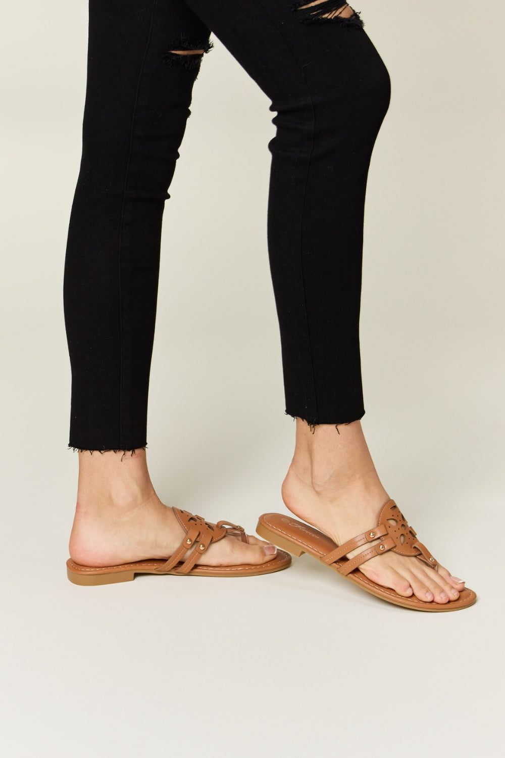 Tan Cutout PU Leather Slides