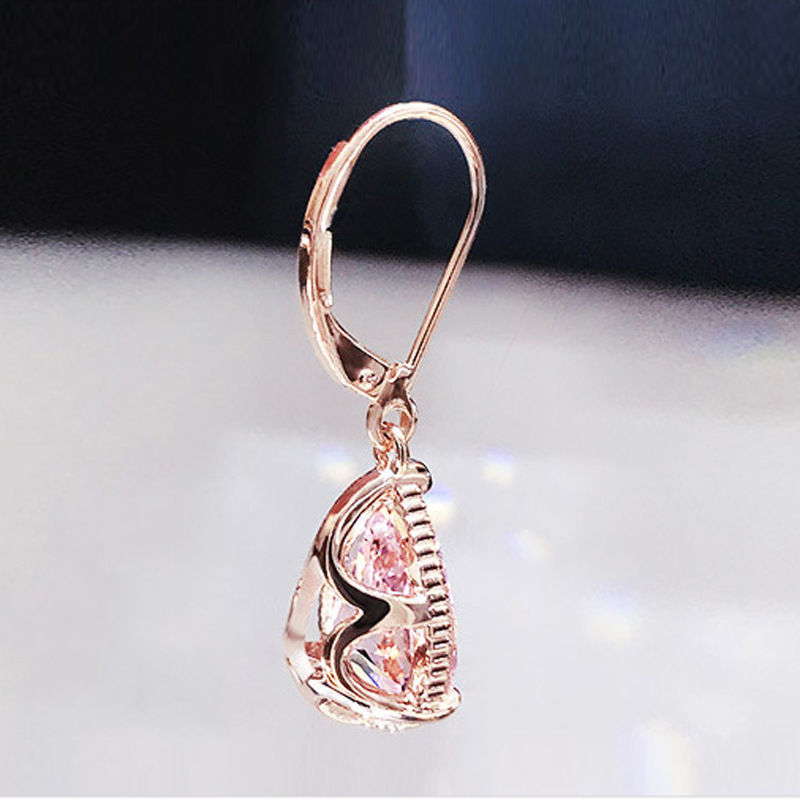 Pink Pear Shaped CZ Drop Earrings