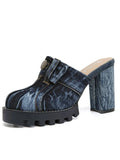 Denim High Heel Clogs Blue Bazaare Mart Denim Round Toe Block Heels Sandals