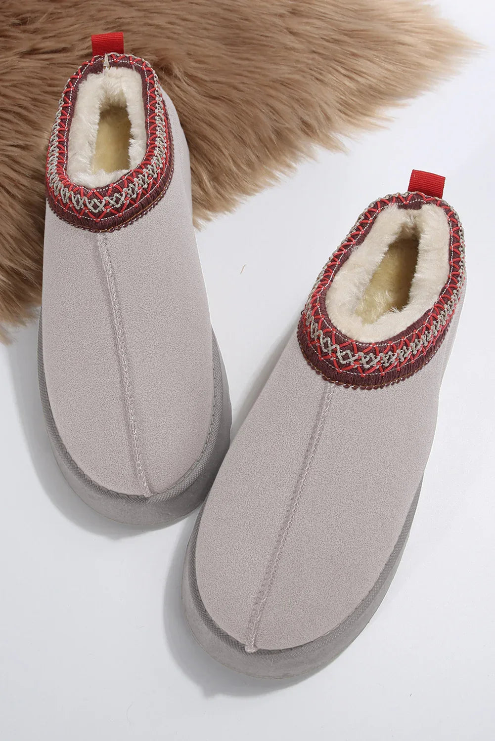 Suede Fur Trim Thick Flat Slippers Dear-Lover Slippers