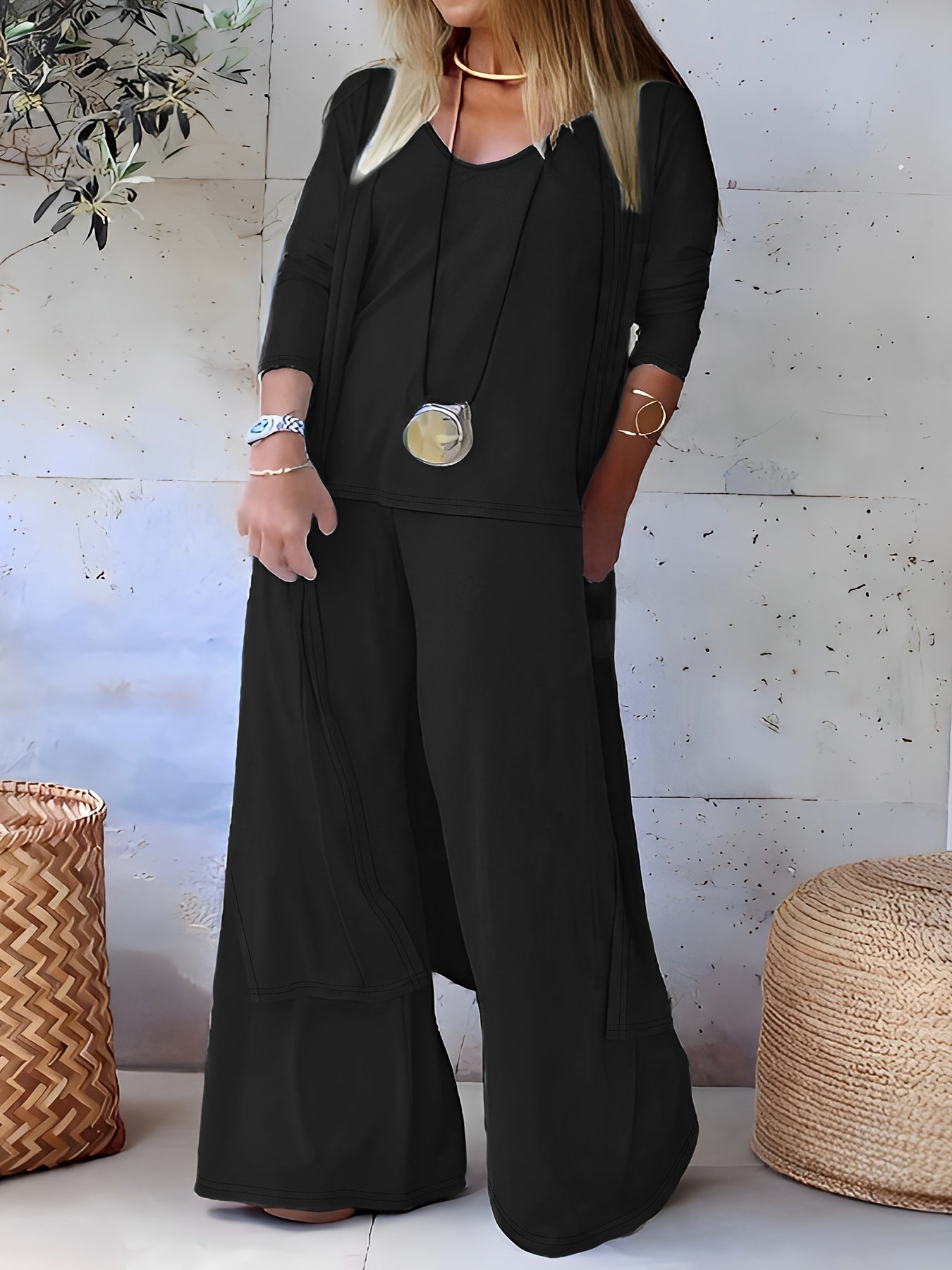 Billowy Plus Size 3pcs Pants Set
