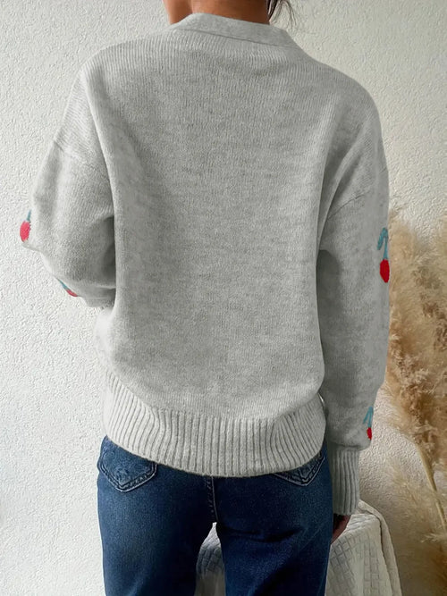 Cherry Button-Up Knit Cardigan Trendsi Cardigan