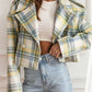 Lapel Collar Plaid Cropped Jacket Bazaare Mart Lapel Collar Plaid Cropped Jacket