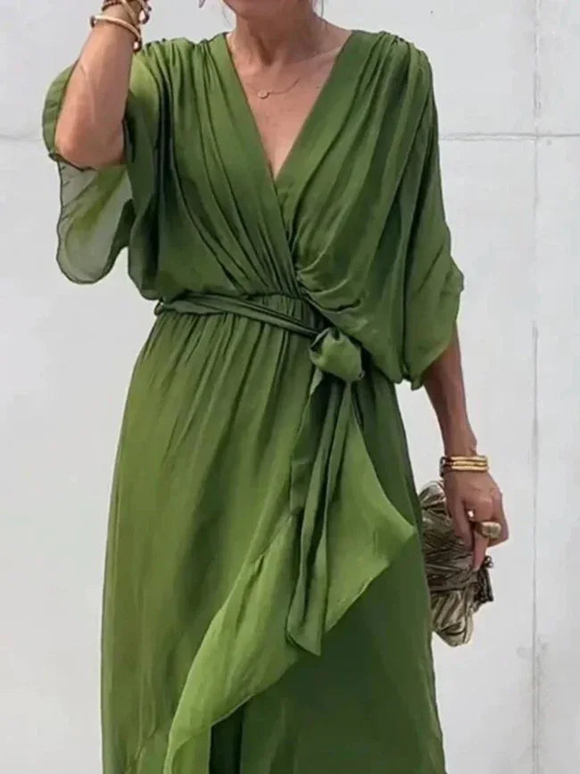 Flowy Midi Dress with Flutter Sleeves Bazaare Mart Flowy Half Sleeve Midi Dress