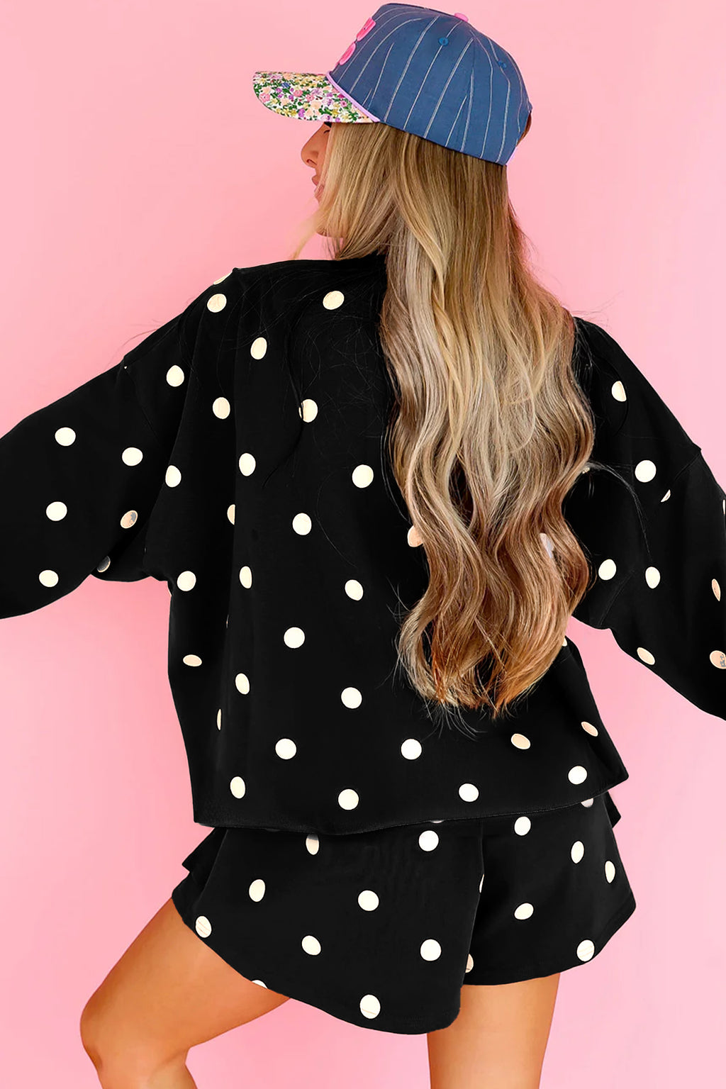 Brown Polka Dot Raw Hem Relaxed Pullover Loose Skort Two Piece Set