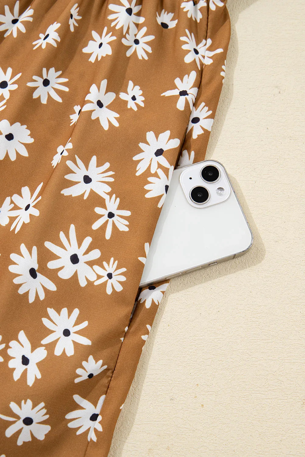 Khaki Daisy Floral Long Bishop Sleeve Dress Bazaare Mart Plus Size/Plus Size Dresses/Plus Size Mini Dresses