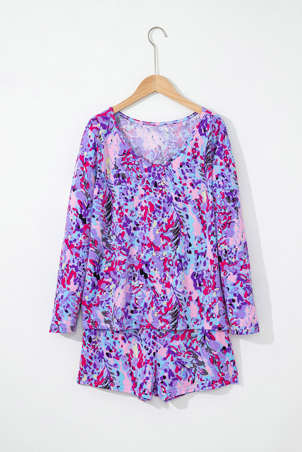 Multicolor Printed 3/4 Sleeve Split Neck Plus Size Tunic Top