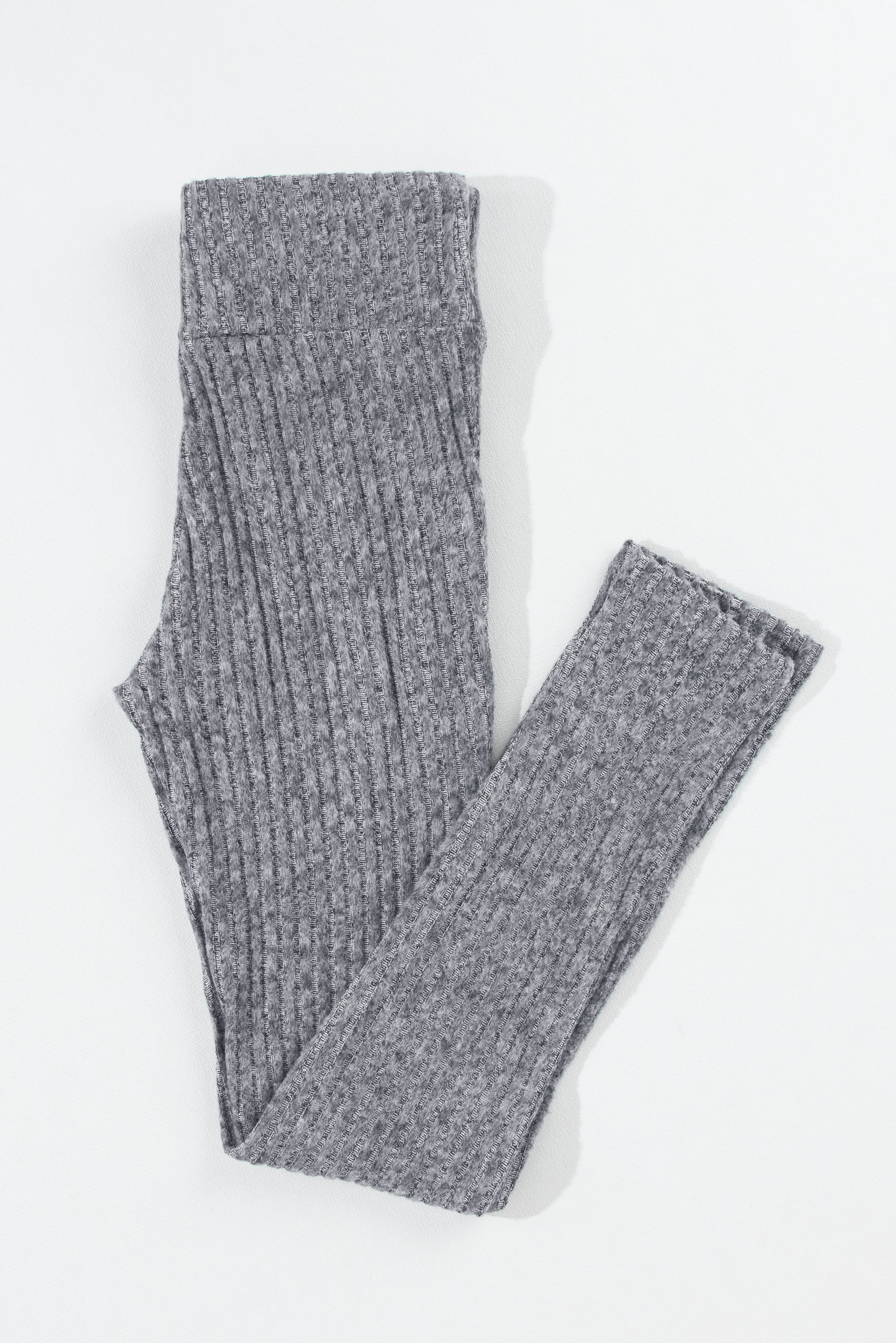 Gray Wide Waistband Ribbed Knit Leggings