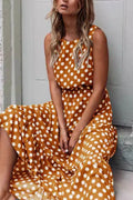 Sleeveless Polka Dot Casual Dress Yellow Bazaare Mart Sleeveless Polka Dot Casual Dress