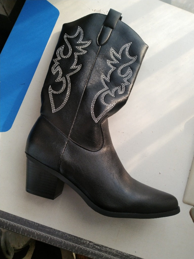 High Heel Western Cowboy Knight Boots – Women’s Pointed Toe Tall Cowgirl Boots Black B CJ Dropshipping White Cowgirl Boots
