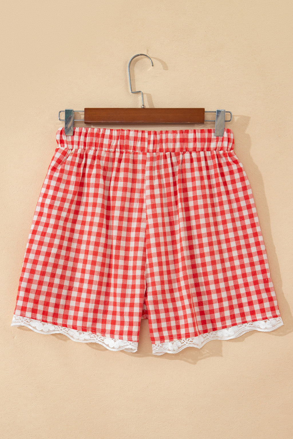 Red Gingham Lace Hem Shorts – Tie Waist Plaid Casual Summer Shorts Dear-Lover Dropshipping Bottoms/Casual Shorts