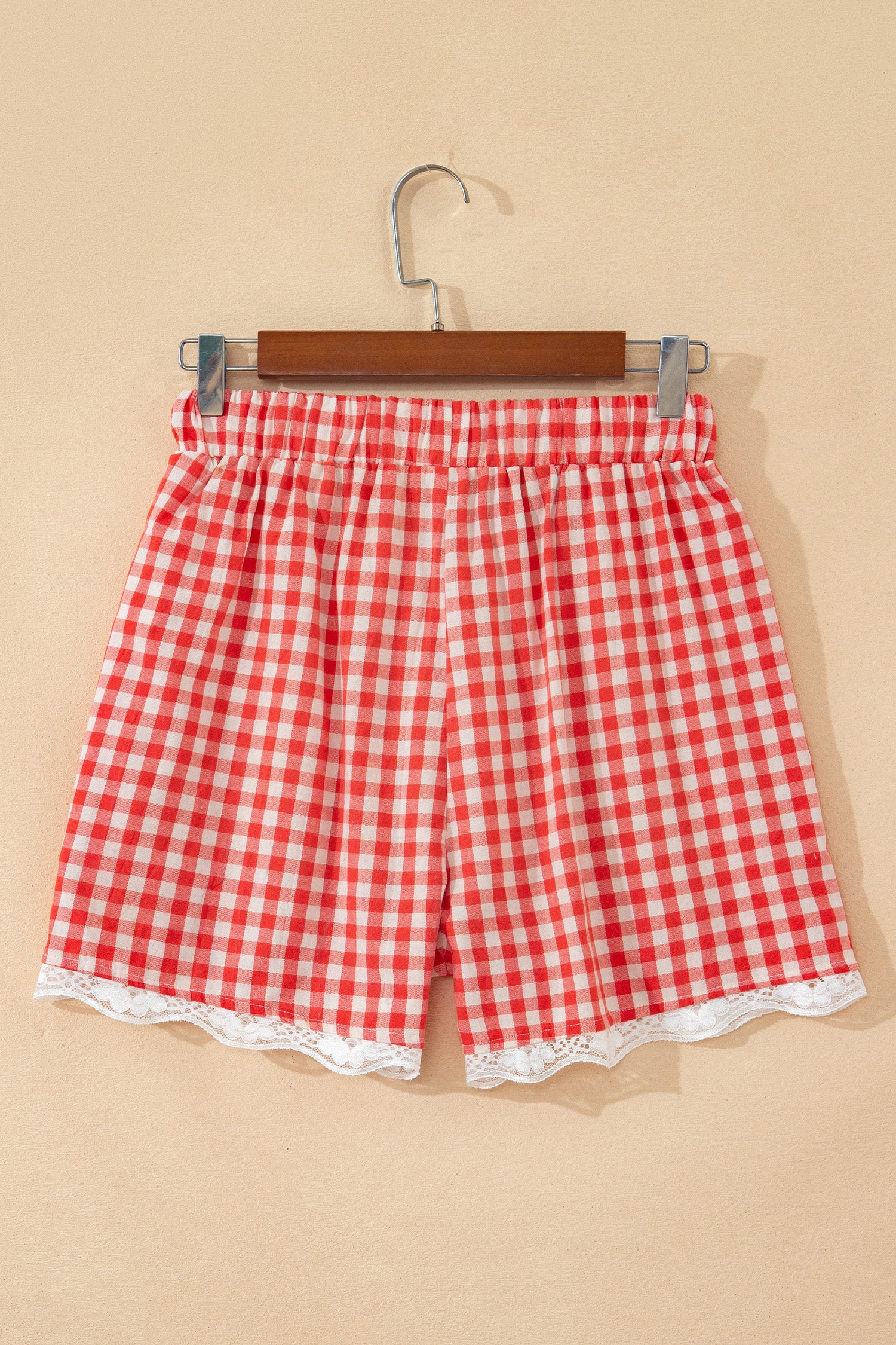 Red Gingham Lace Hem Shorts – Tie Waist Plaid Casual Summer Shorts Dear-Lover Dropshipping Bottoms/Casual Shorts