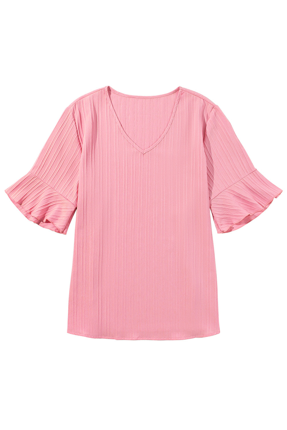 Peach Ruffled Half Sleeve V Neck Textured Plus Top