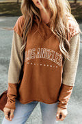 Letter Graphic Long Sleeve Hoodie Caramel Trendsi Long Sleeve Hoodie