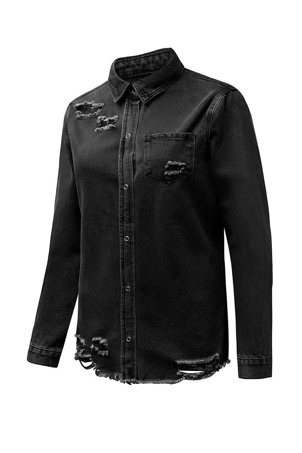 Black Sequined Tigers Graphic Raw Hem Frayed Denim Jacket