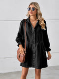Button Up Flounce Long Sleeve Denim Dress Black Bazaare Mart Button Up Flounce Sleeve Mini Denim Dress