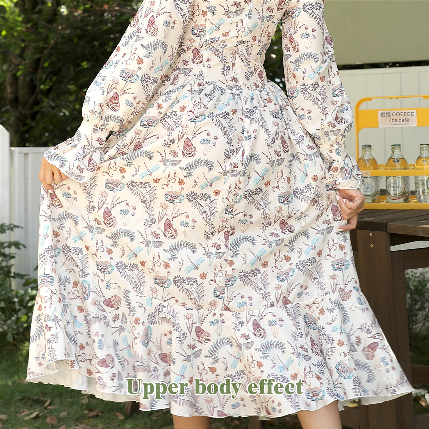 Floral Sweetheart Neck Long Puff Ruffle Sleeve Midi Dress