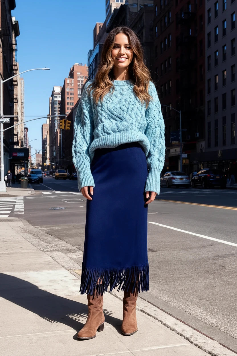 Suede Fringe Midi Skirt Trendsi Suede Fringe Midi Skirt