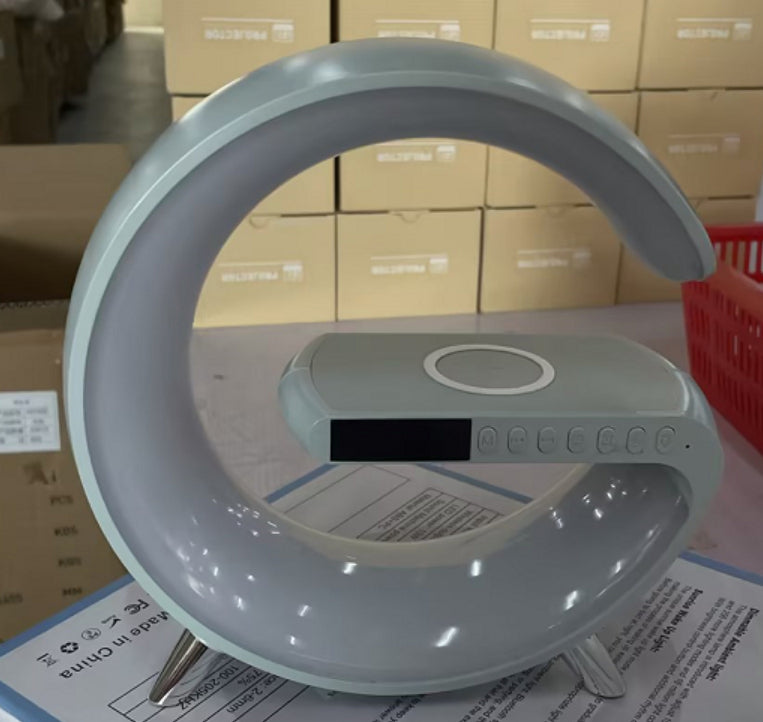 New Intelligent G Shaped LED Lamp Bluetooth Speaker & Wireless Charger Grey US CJ Dropshipping Phone Charger Lamp