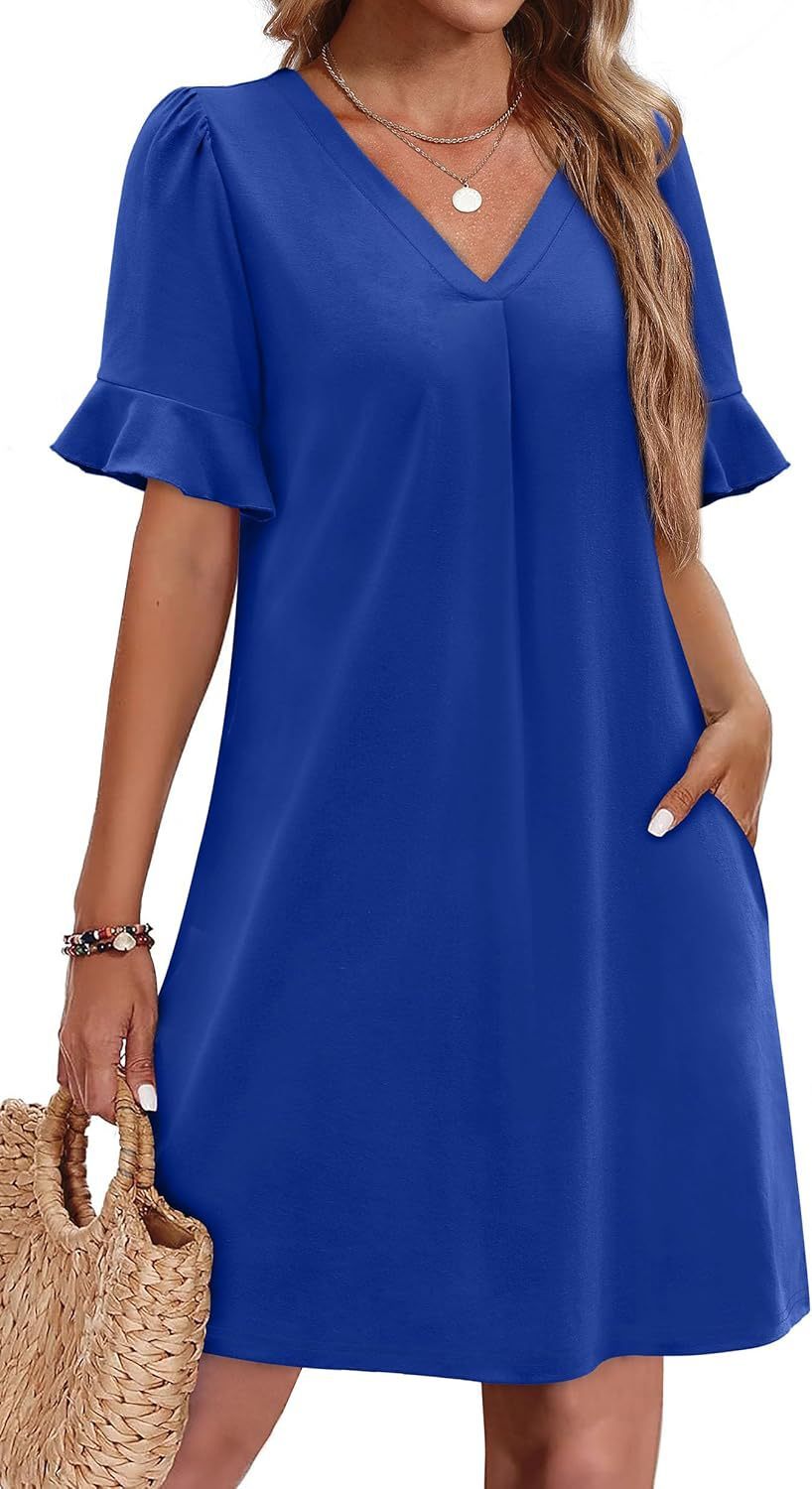 Casual V-neck Ruffled Half Sleeve Dress