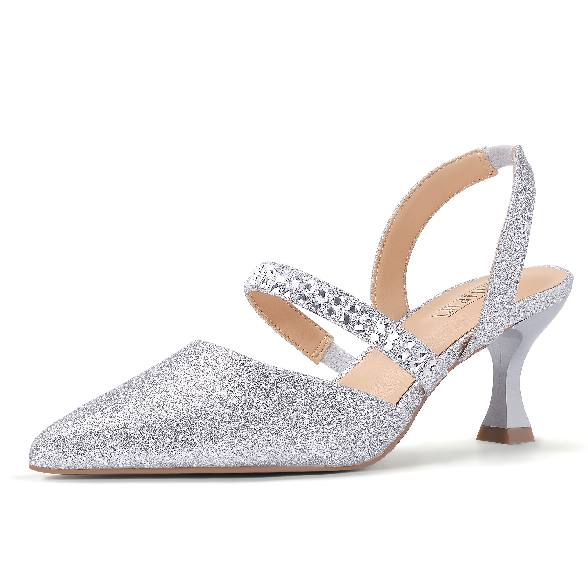 Elegant Rhinestone-Embellished Pointed Toe Half Heel Strappy Shoes
