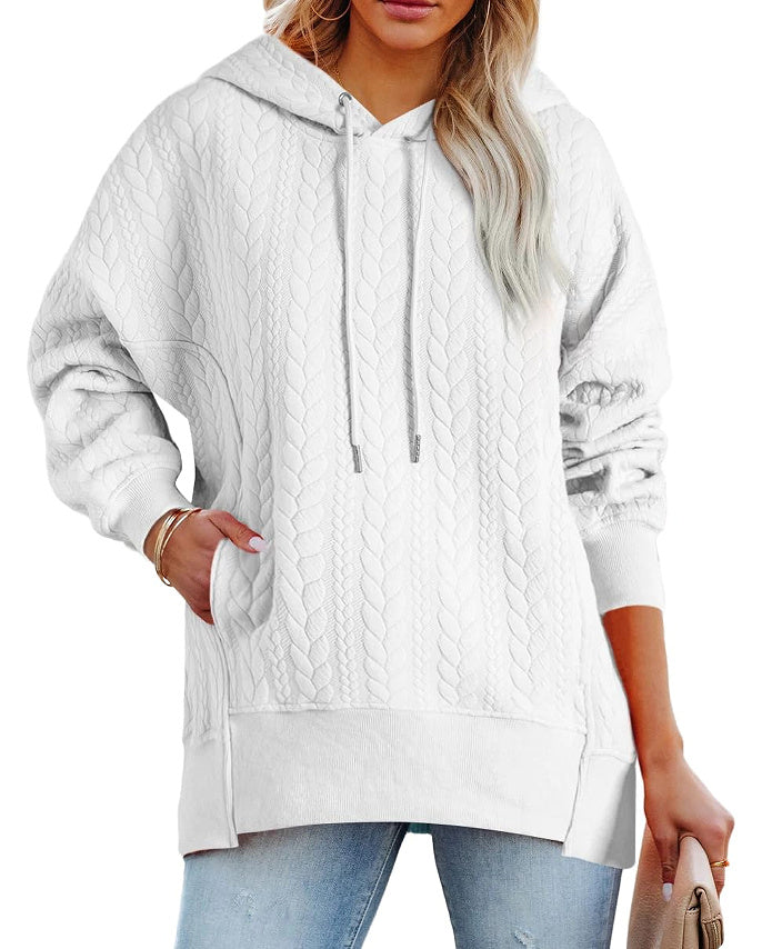 Twist Texture Solid Color Casual Hoodie Sweater