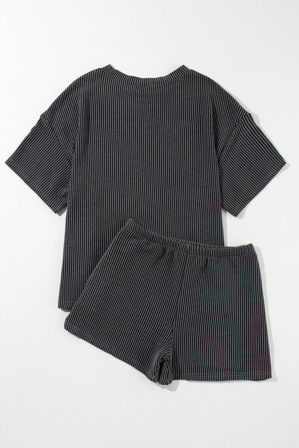 Carbon Grey Ribbed Knit Loose Fit Shorts Set
