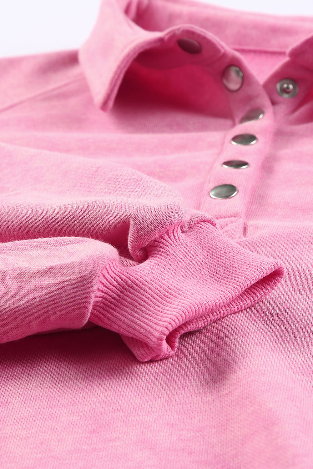 Pink Mineral Wash Sequin Heart Snap Buttons Collared Sweatshirt