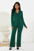 Lapel Collar Pants Suit Green Trendsi Lapel Collar Long Sleeve Blazer and Pants Set