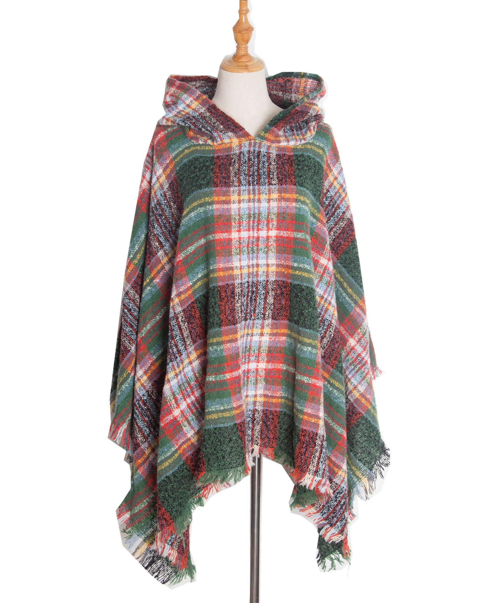Plaid Hooded Poncho - Bazaare Mart