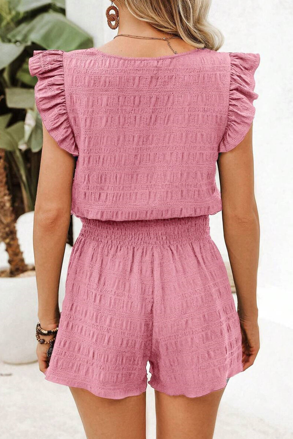 Textured Flutter Sleeve Shorts Set – Square Neck Top & Shirred High Waist Shorts Dear-Lover Dropshipping Two Piece Sets/Short Sets