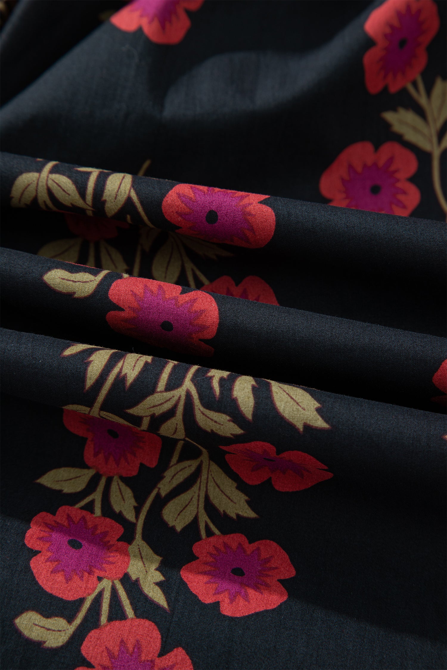 Black Retro Floral Belted Short Puff Sleeve Mini Dress Bazaare Mart Dresses/Floral Dresses