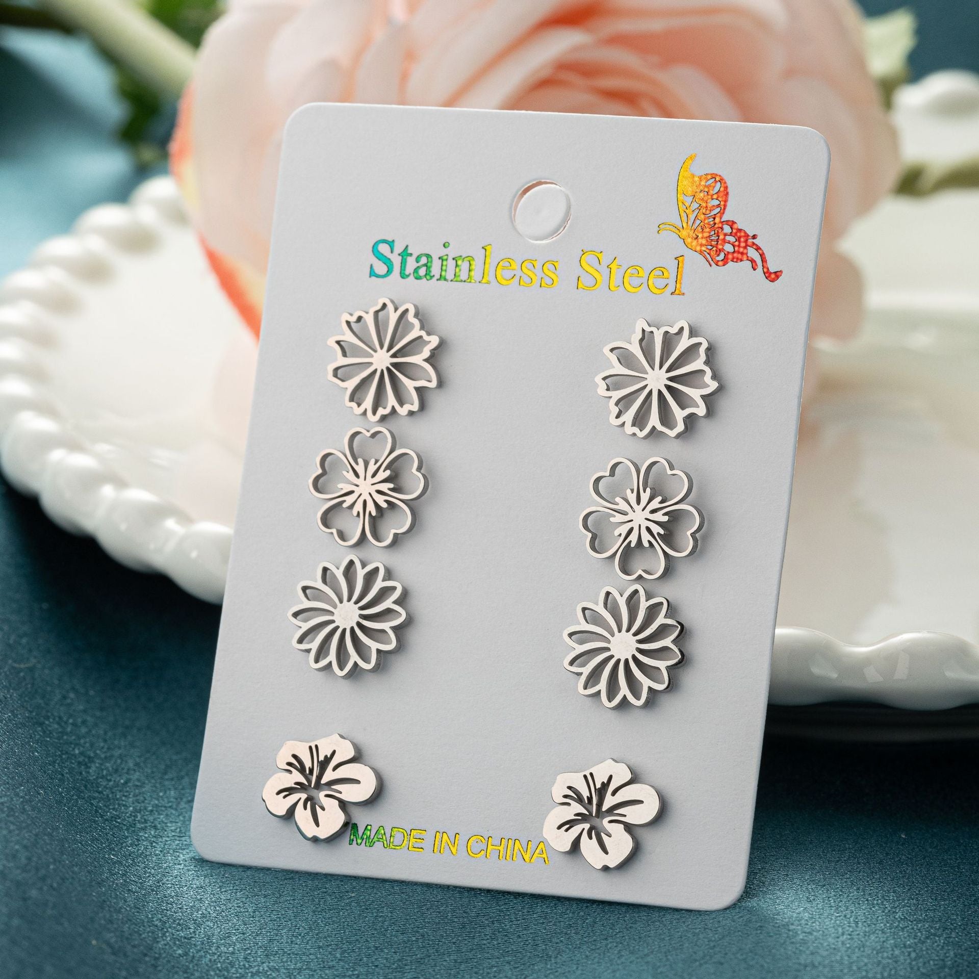Floral Stud Earrings 4pk Set