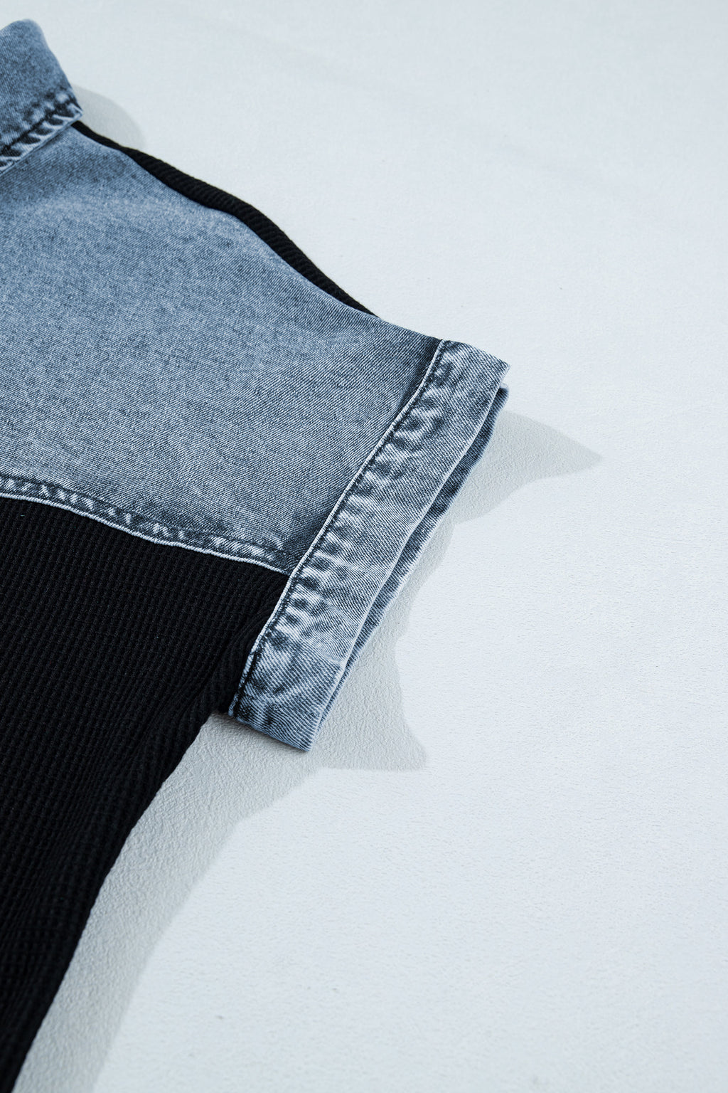Black Textured Knit Denim Color Block Patchwork Collar Button Down Shirt Dear-Lover Dropshipping Tops/Blouses & Shirts