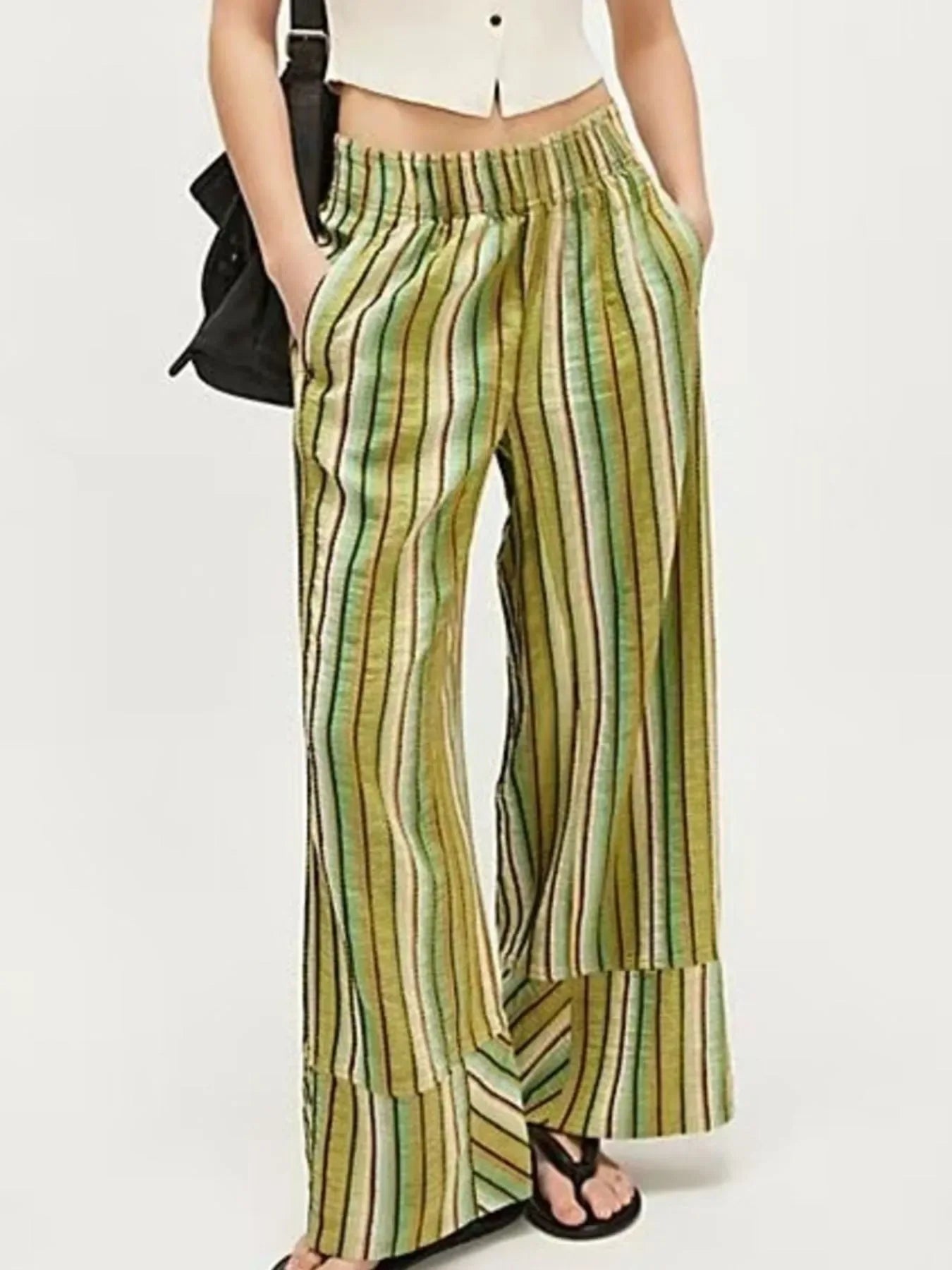Striped Wide Leg Pants Green Bazaare Mart Striped Wide Leg Pants
