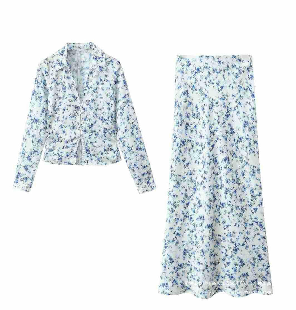Light Blue Ditsy Blazer or High Waist Maxi Skirt CJ Dropshipping Light Blue Floral Maxi Skirt Suit