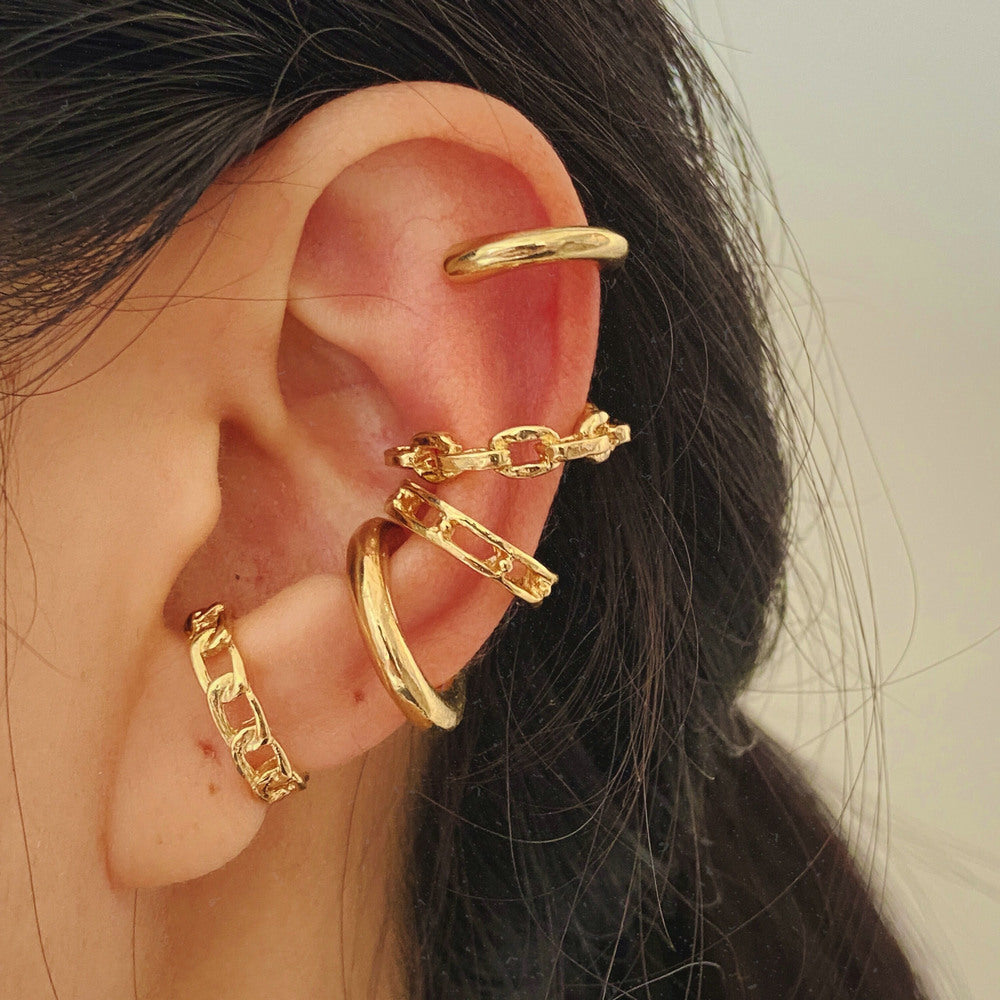 Goldtone Hoop and Chain Cuffs