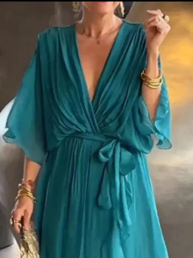 Flowy Midi Dress with Flutter Sleeves Bazaare Mart Flowy Half Sleeve Midi Dress