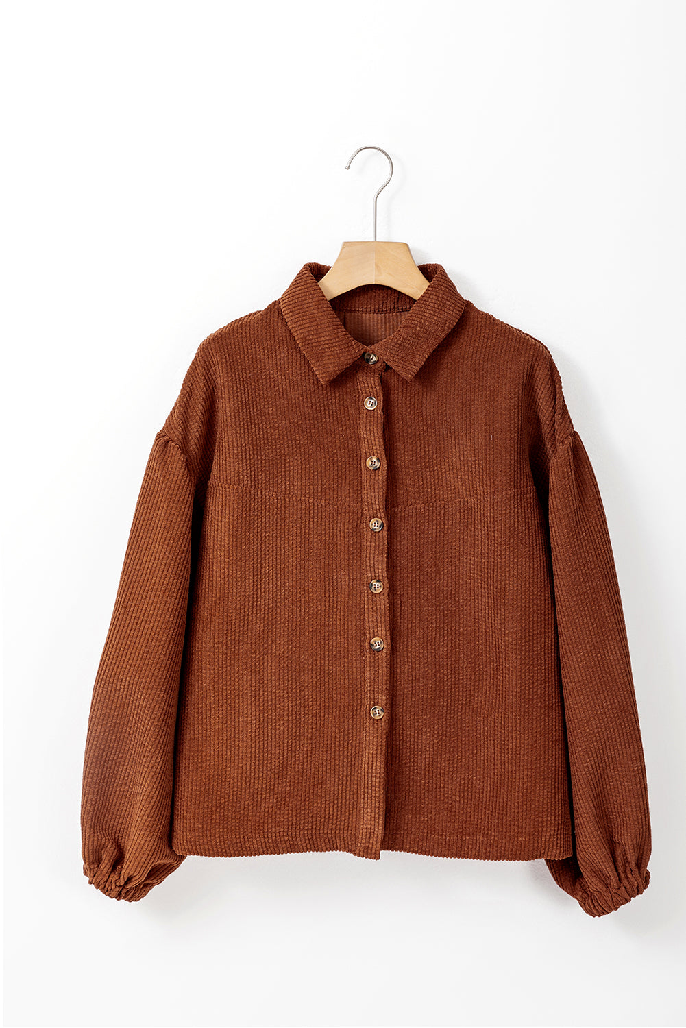 Coffee Corduroy Puff Sleeve Shacket