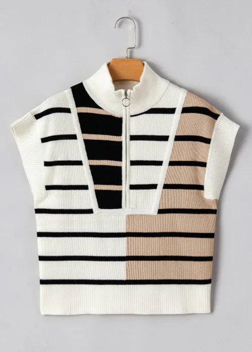 Striped Short Sleeve Sweater Top Bazarre Mart Color Block Strip Short Sleeve Top