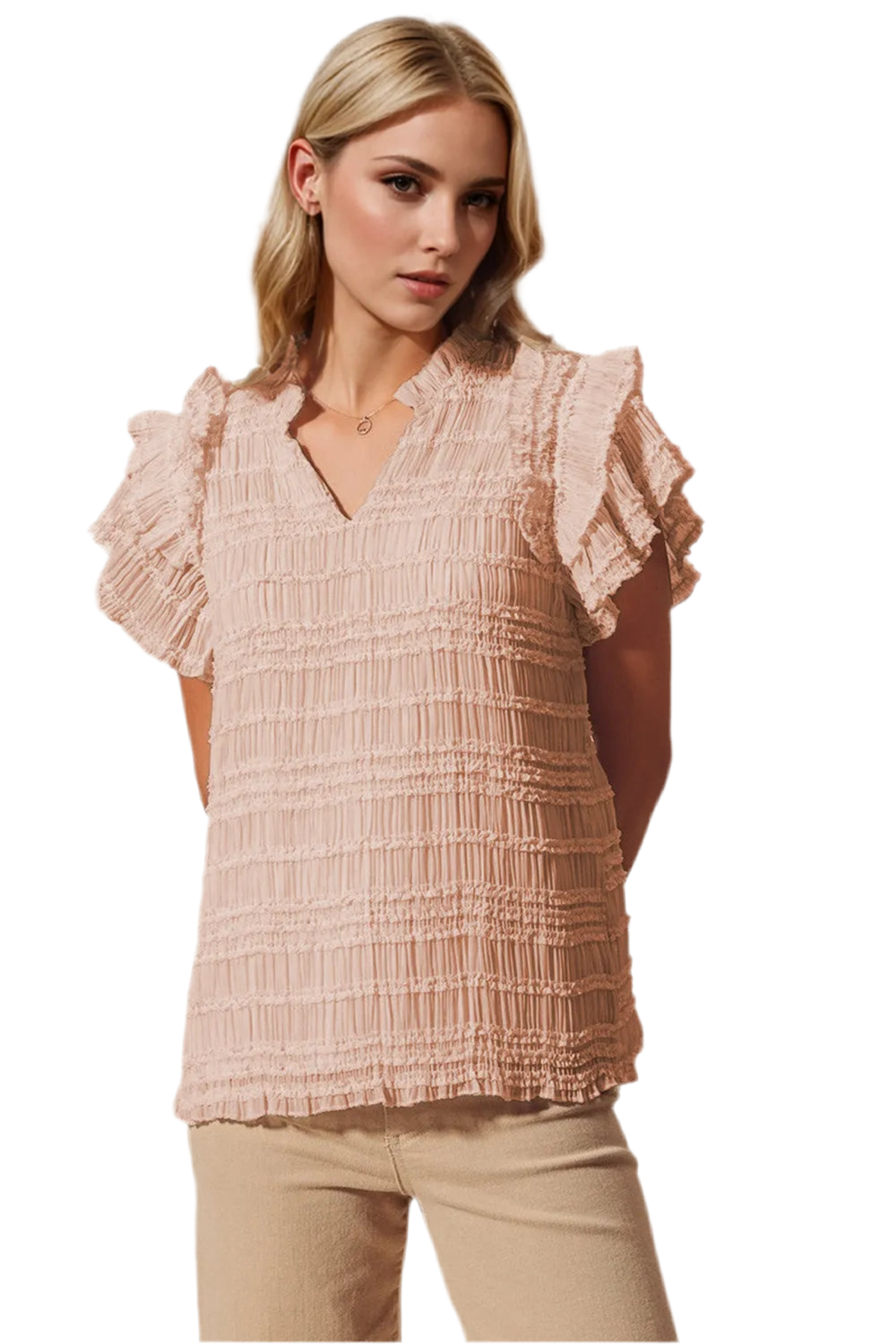 Oh Frill Notched Flounce Sleeve Blouse