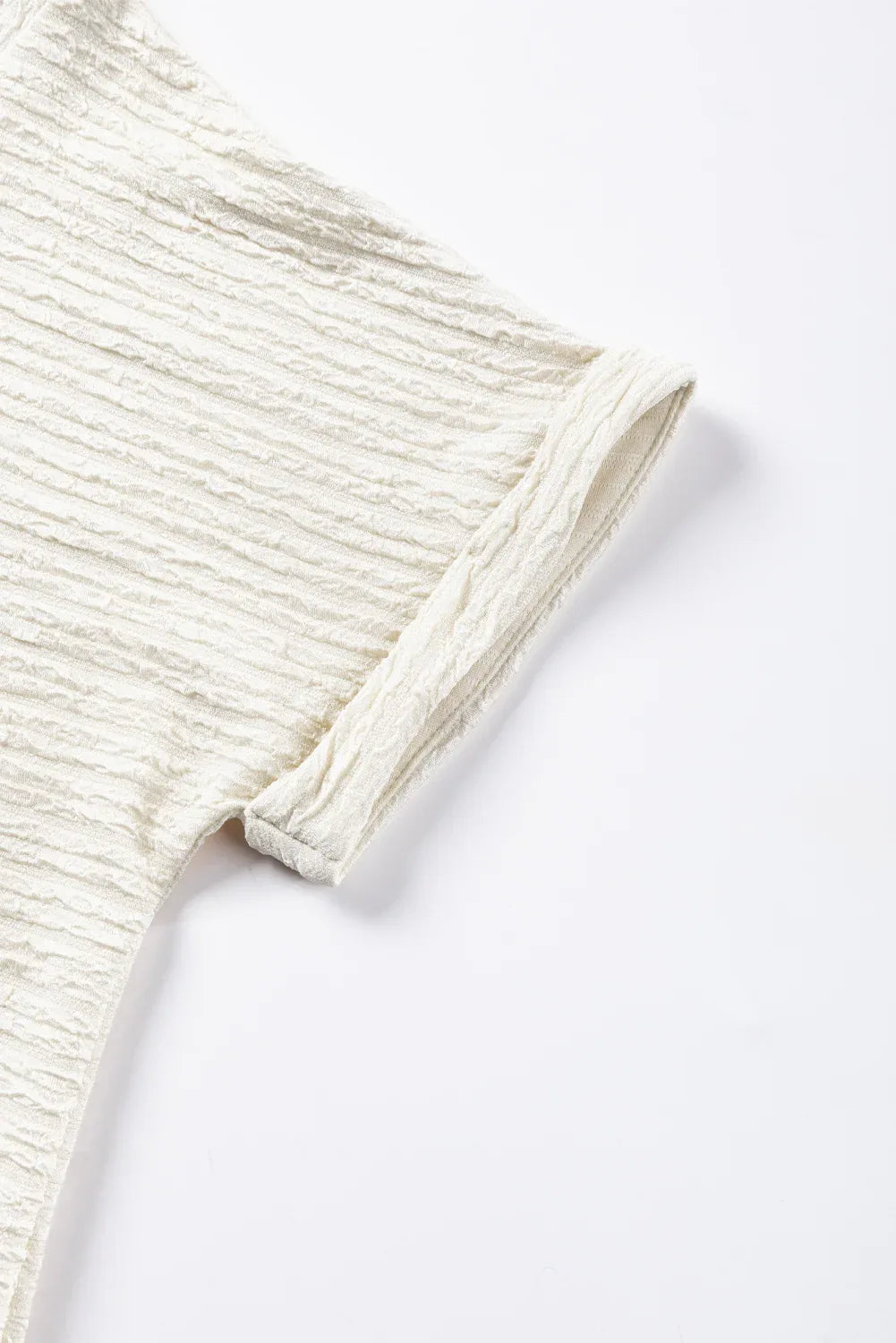 Pale Khaki Textured Wide Sleeve V Neck T Shirt Bazaare Mart Tops/Tops & Tees