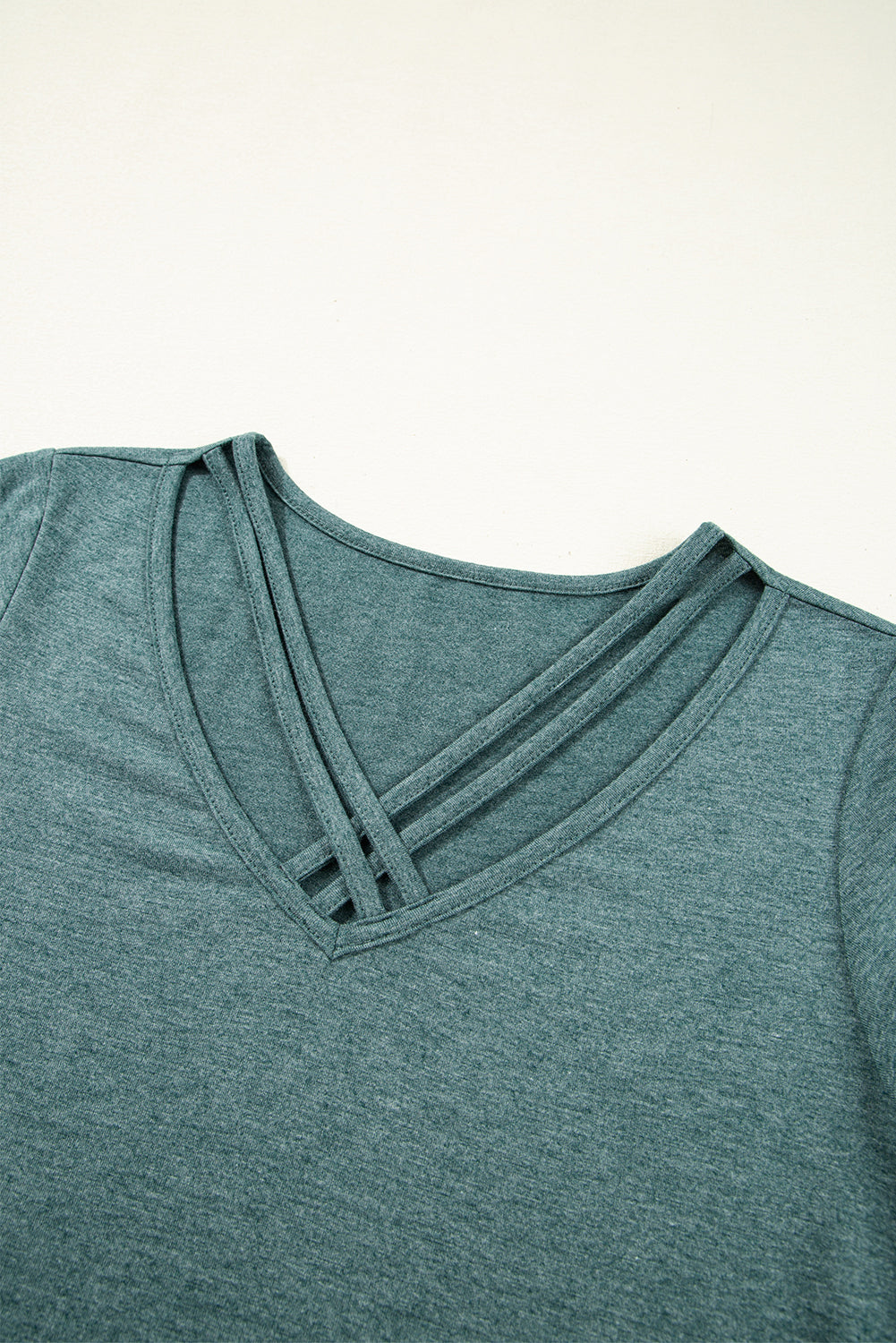 Mist Green Crisscross V Neck Flutter Sleeve T Shirt